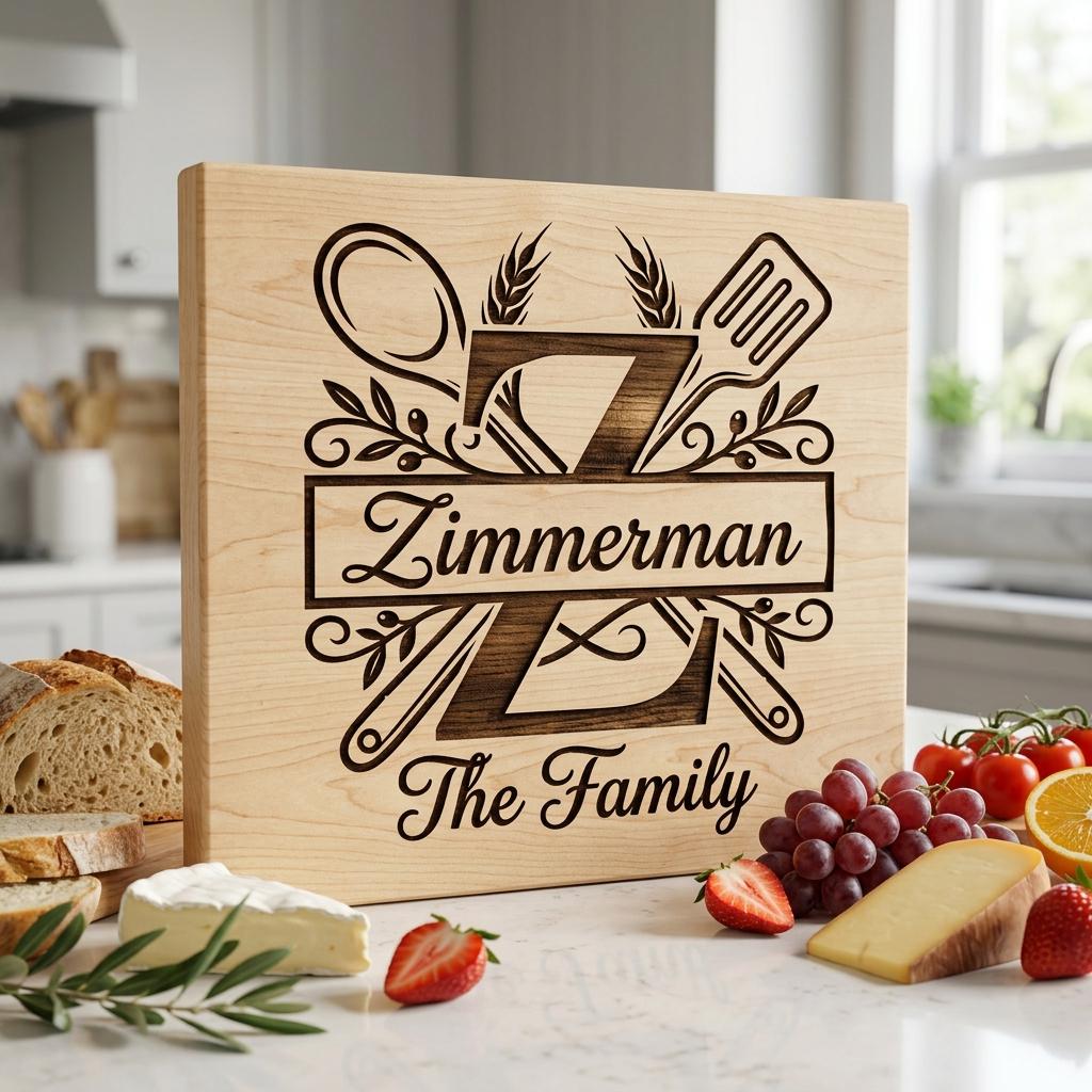 Cooking Monogram Alphabet, Family Crest Laser Engraving for Kitchen Boards