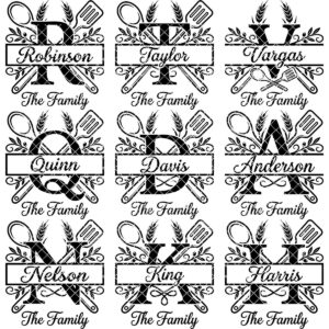 Cooking Monogram Alphabet, Family Crest Laser Engraving for Kitchen Boards