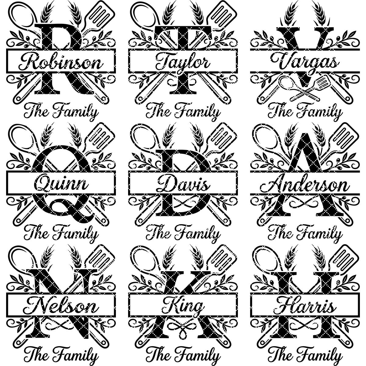 Cooking Monogram Alphabet, Family Crest Laser Engraving for Kitchen Boards