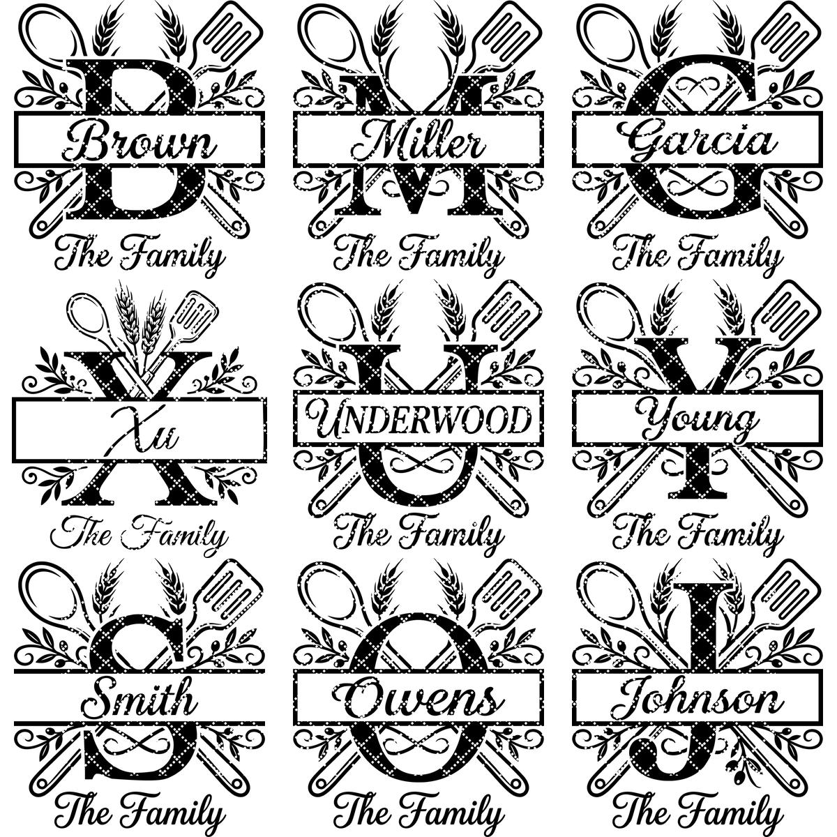 Cooking Monogram Alphabet, Family Crest Laser Engraving for Kitchen Boards
