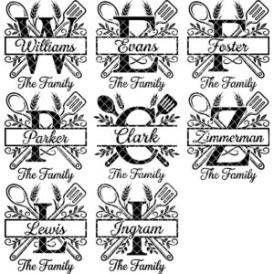 Cooking Monogram Alphabet, Family Crest Laser Engraving for Kitchen Boards
