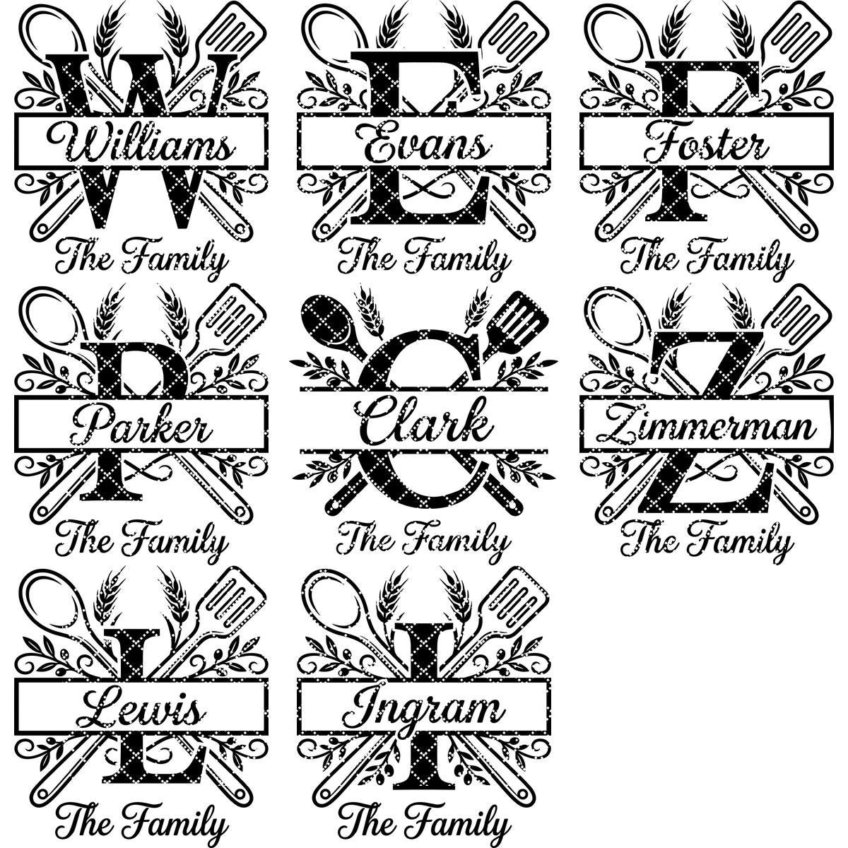 Cooking Monogram Alphabet, Family Crest Laser Engraving for Kitchen Boards