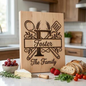 Cooking Monogram Alphabet, Family Crest Laser Engraving for Kitchen Boards