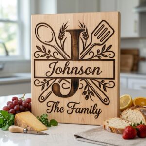Cooking Monogram Alphabet, Family Crest Laser Engraving for Kitchen Boards