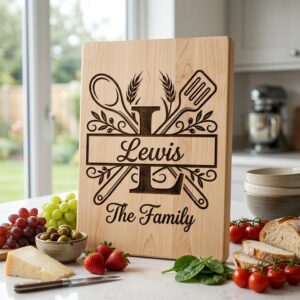 Cooking Monogram Alphabet, Family Crest Laser Engraving for Kitchen Boards
