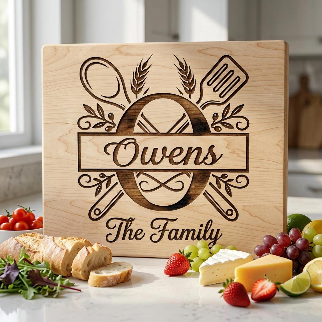 Cooking Monogram Alphabet, Family Crest Laser Engraving for Kitchen Boards
