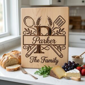 Cooking Monogram Alphabet, Family Crest Laser Engraving for Kitchen Boards