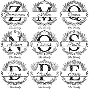 Custom Family Crest Monogram, Surname Logo Engraving with Herbal Wreath