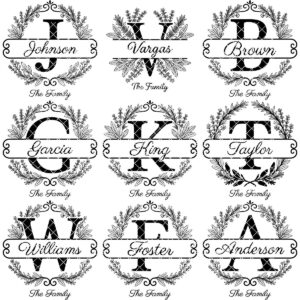 Custom Family Crest Monogram, Surname Logo Engraving with Herbal Wreath