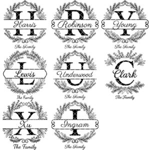 Custom Family Crest Monogram, Surname Logo Engraving with Herbal Wreath