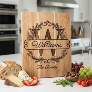 Custom Family Crest Monogram, Surname Logo Engraving with Herbal Wreath