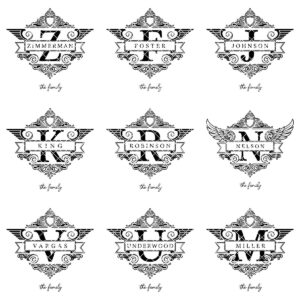 Custom Family Crest Monogram, Vintage Surname Logo for Wood Engraving