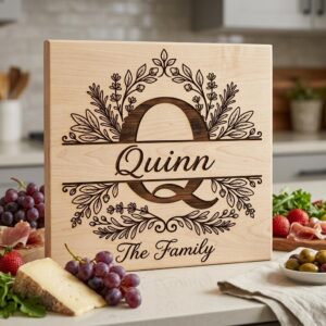 Custom Family Monogram Crests, Laser Engraving Alphabet for Chopping Boards