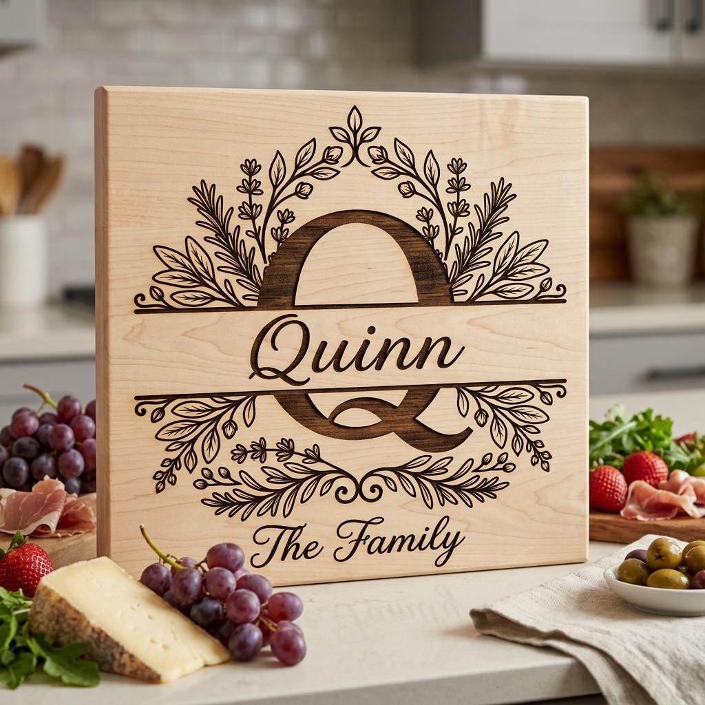 Custom Family Monogram Crests, Laser Engraving Alphabet for Chopping Boards