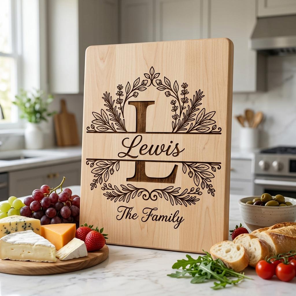 Custom Family Monogram Crests, Laser Engraving Alphabet for Chopping Boards
