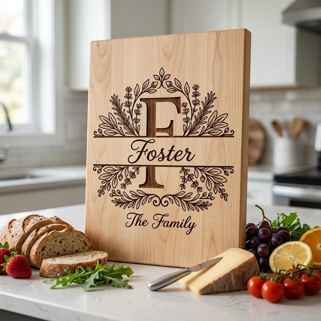 Custom Family Monogram Crests, Laser Engraving Alphabet for Chopping Boards