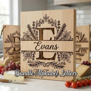 Custom Family Monogram Crests, Laser Engraving Alphabet for Chopping Boards