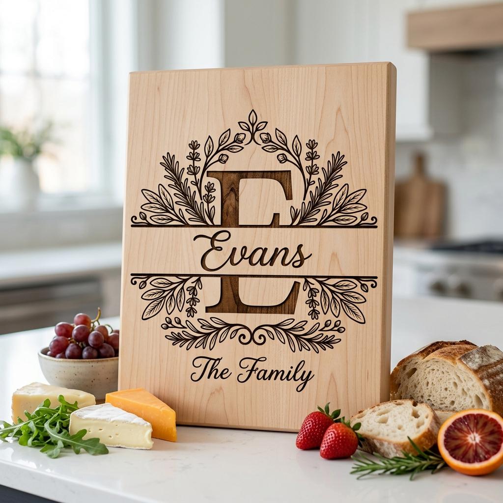 Custom Family Monogram Crests, Laser Engraving Alphabet for Chopping Boards