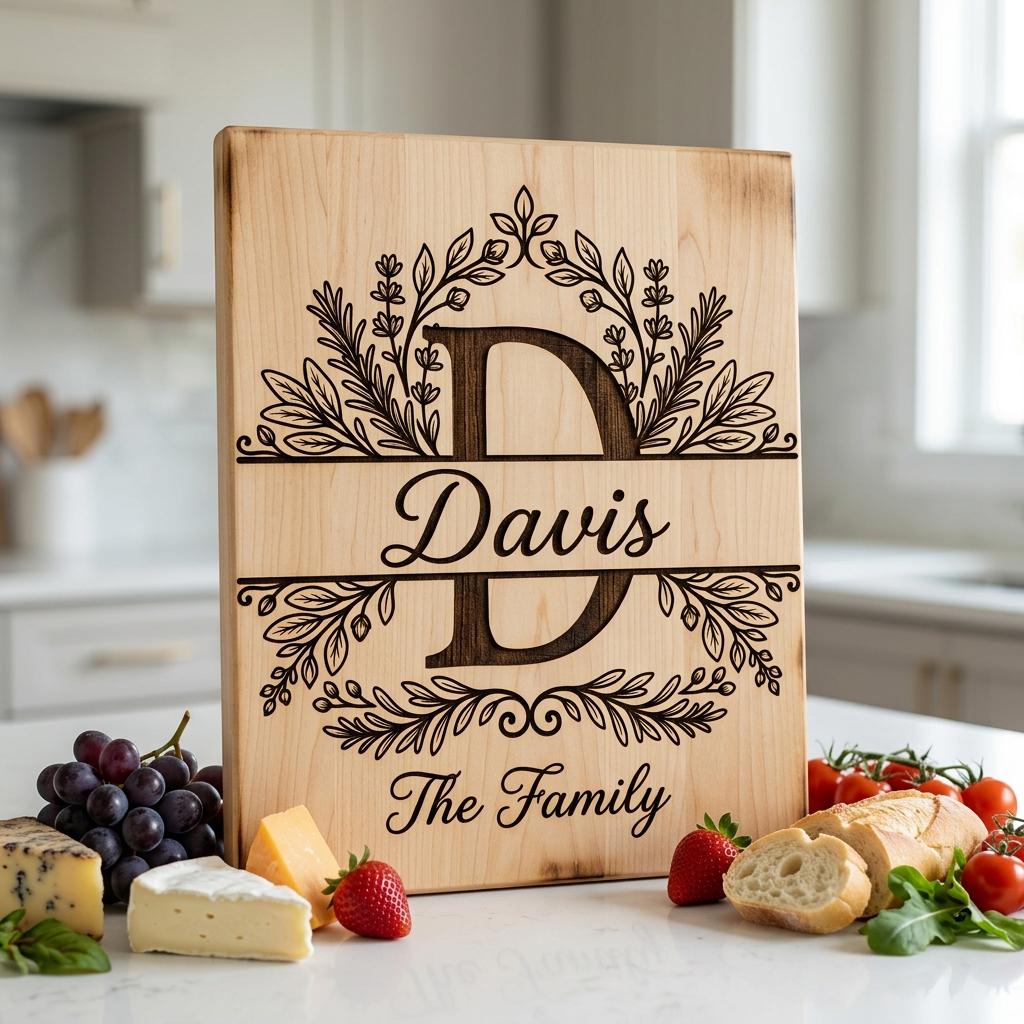 Custom Family Monogram Crests, Laser Engraving Alphabet for Chopping Boards