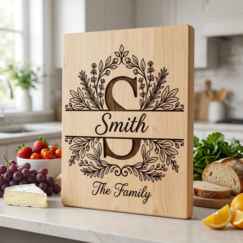 Custom Family Monogram Crests, Laser Engraving Alphabet for Chopping Boards