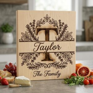 Custom Family Monogram Crests, Laser Engraving Alphabet for Chopping Boards