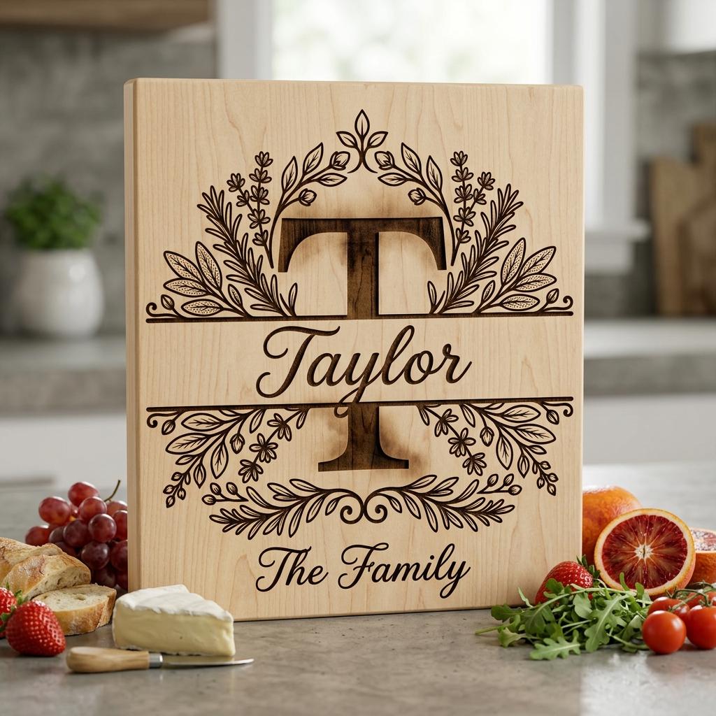 Custom Family Monogram Crests, Laser Engraving Alphabet for Chopping Boards