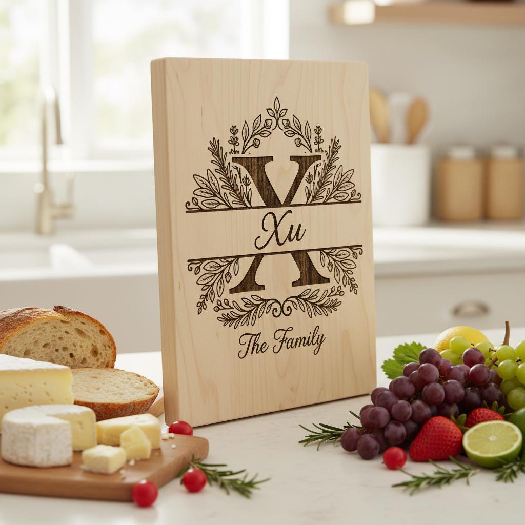 Custom Family Monogram Crests, Laser Engraving Alphabet for Chopping Boards