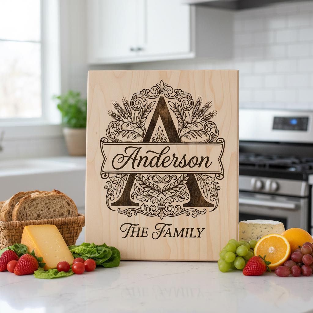 Custom Family Monogram Engraving, Personalized Alphabet For Kitchen Boards