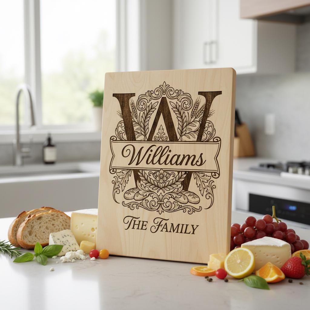 Custom Family Monogram Engraving, Personalized Alphabet For Kitchen Boards
