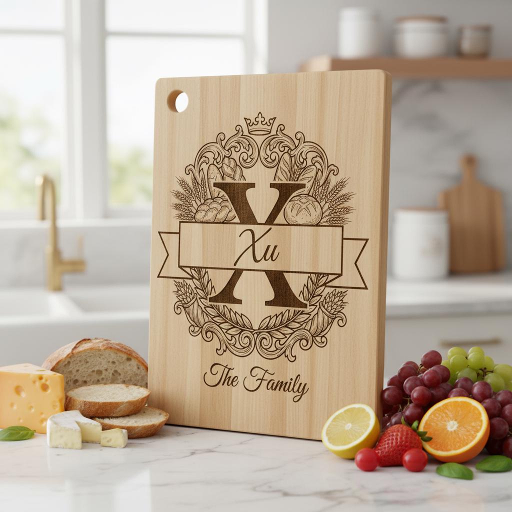 Custom Family Monogram Engraving, Personalized Alphabet For Kitchen Boards