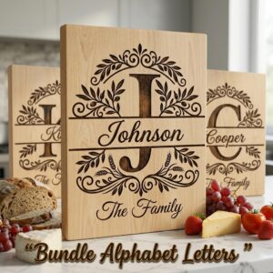 Custom Family Name Monogram Bundle, Laser Engraving Alphabet for Wood Decor