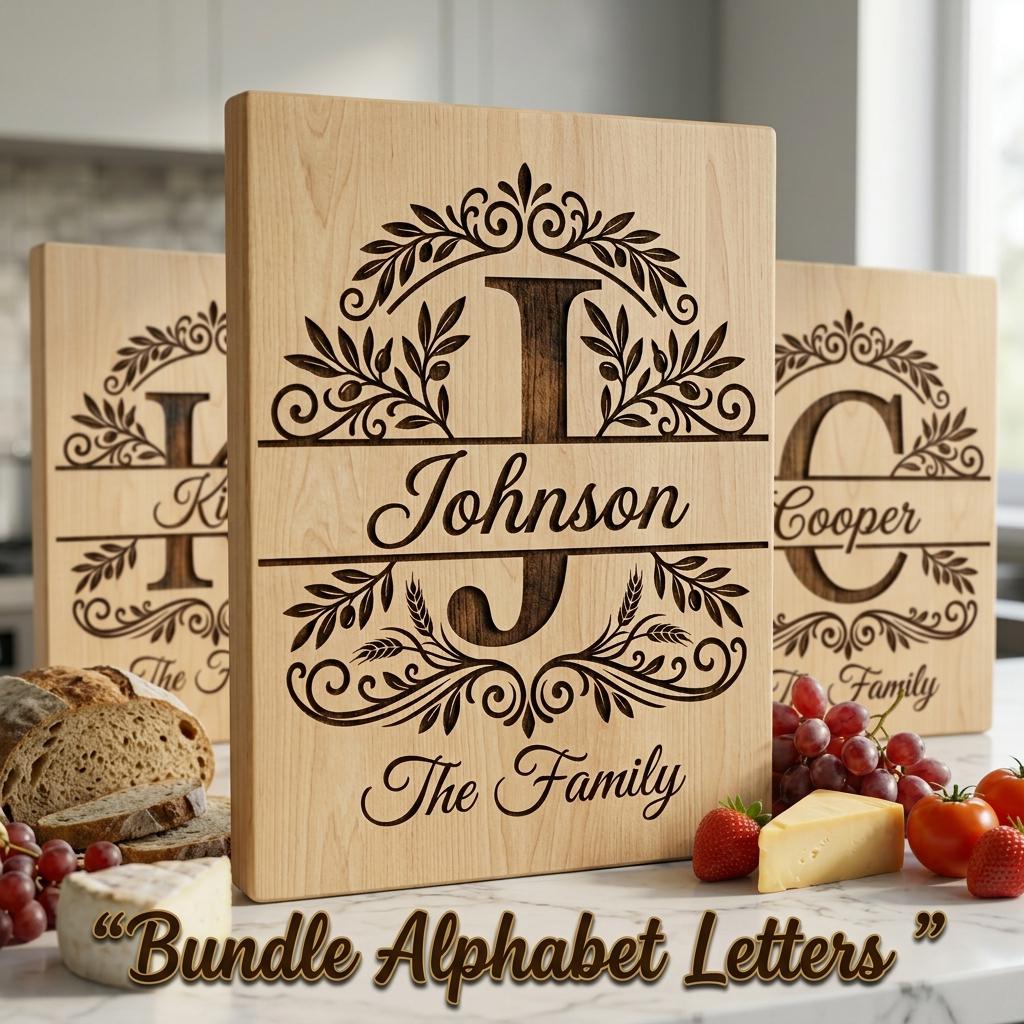Custom Family Name Monogram Bundle, Laser Engraving Alphabet for Wood Decor