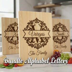 Custom Family Name Monogram, Chopping Board Laser Engraving Design