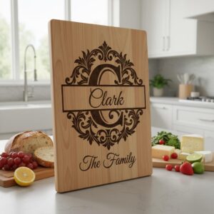Custom Family Name Monogram, Chopping Board Laser Engraving Design