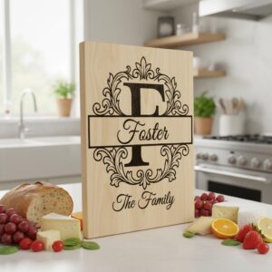 Custom Family Name Monogram, Chopping Board Laser Engraving Design