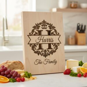 Custom Family Name Monogram, Chopping Board Laser Engraving Design