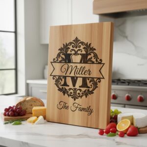 Custom Family Name Monogram, Chopping Board Laser Engraving Design