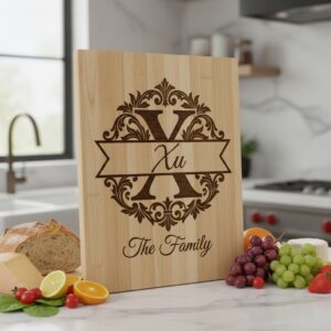 Custom Family Name Monogram, Chopping Board Laser Engraving Design