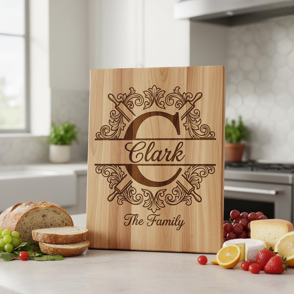 Custom family name monogram, flourish alphabet bundle for engraving boards