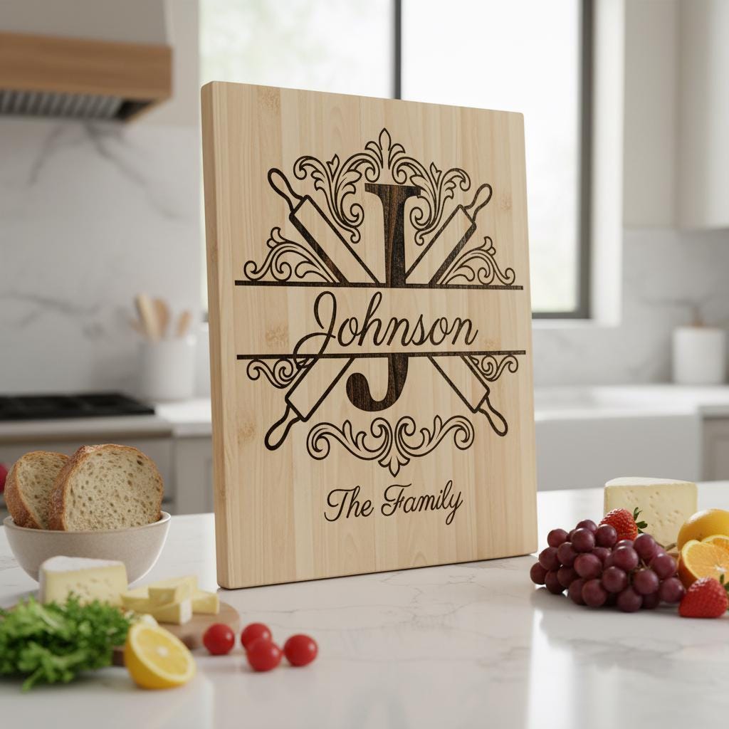 Custom family name monogram, flourish alphabet bundle for engraving boards