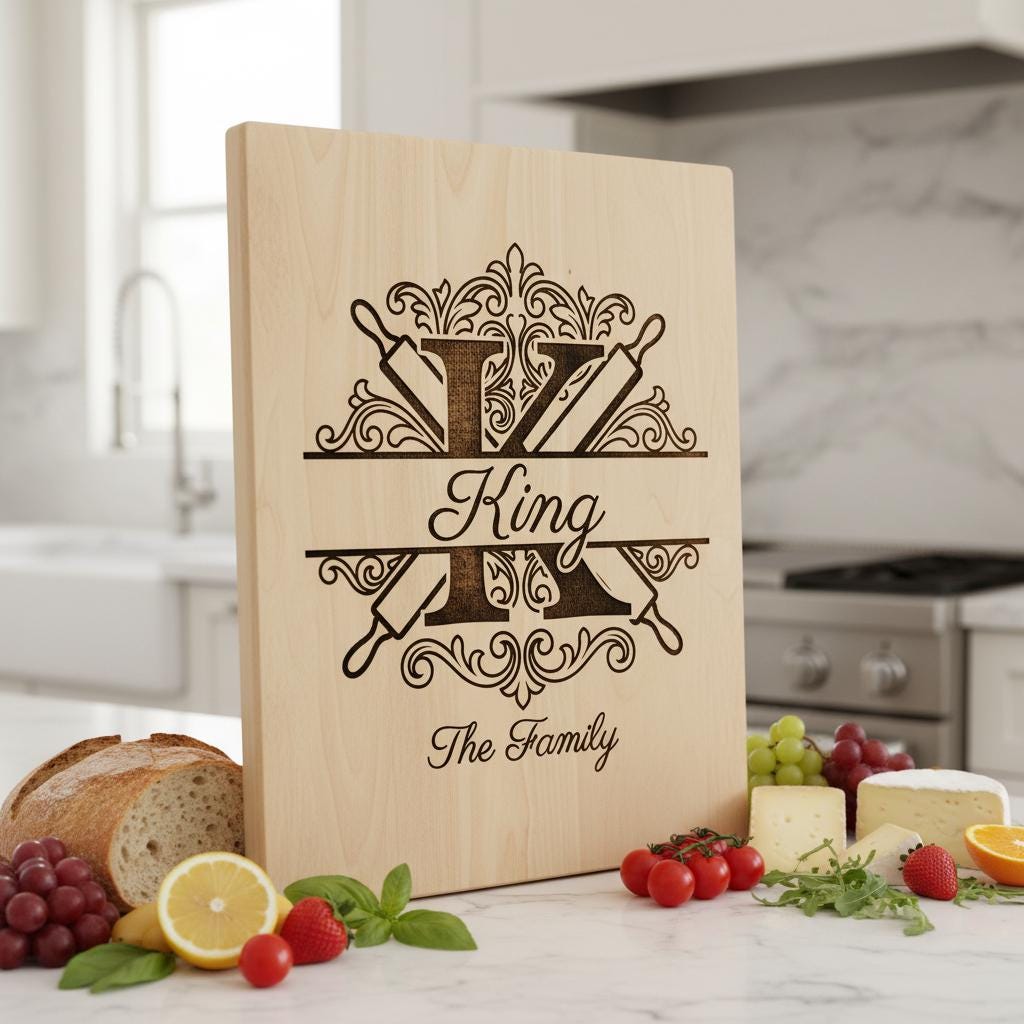 Custom family name monogram, flourish alphabet bundle for engraving boards