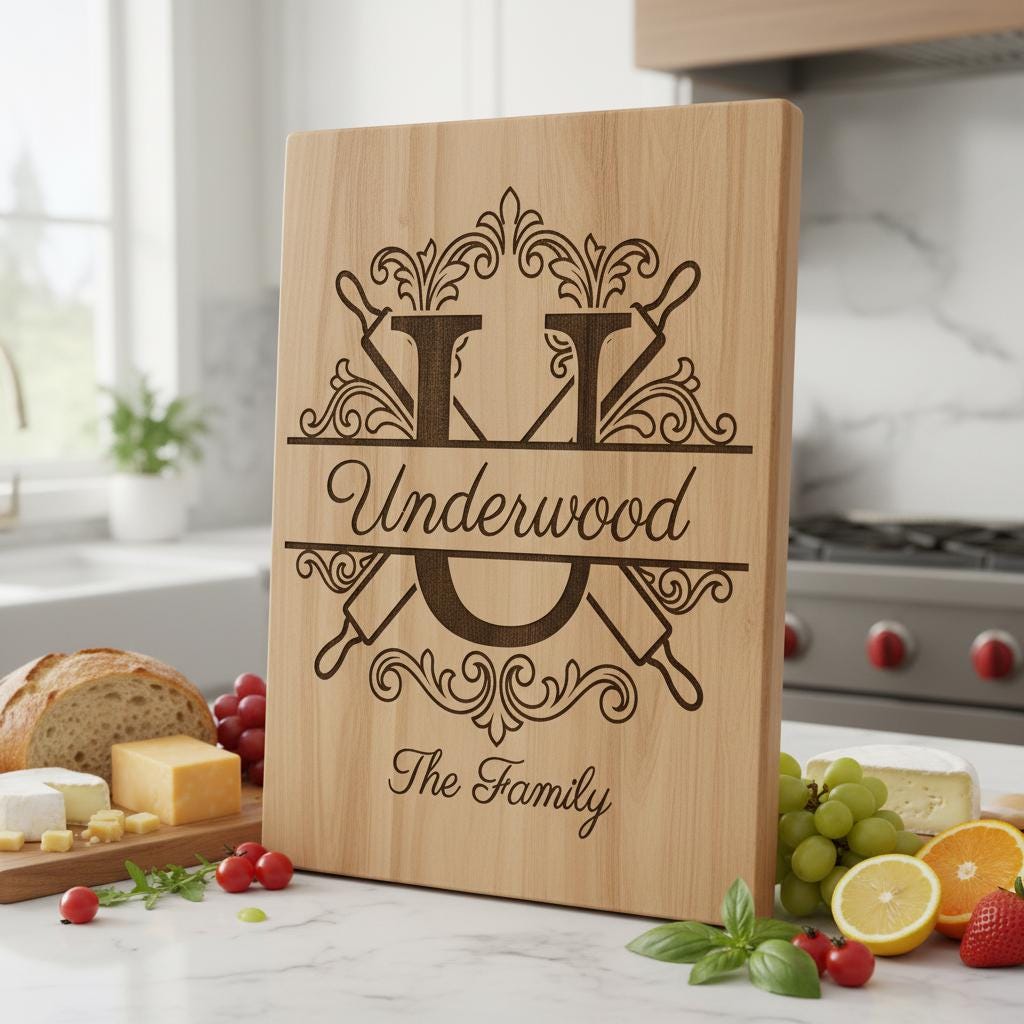 Custom family name monogram, flourish alphabet bundle for engraving boards