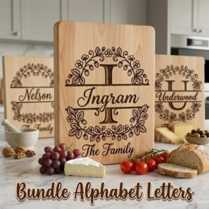 Custom Family Surname Alphabet, Strawberry Vine Monogram Engraving File
