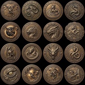 Dragon Coin Depth Map for Laser Engraving, Bronze Relief Medallion Designs