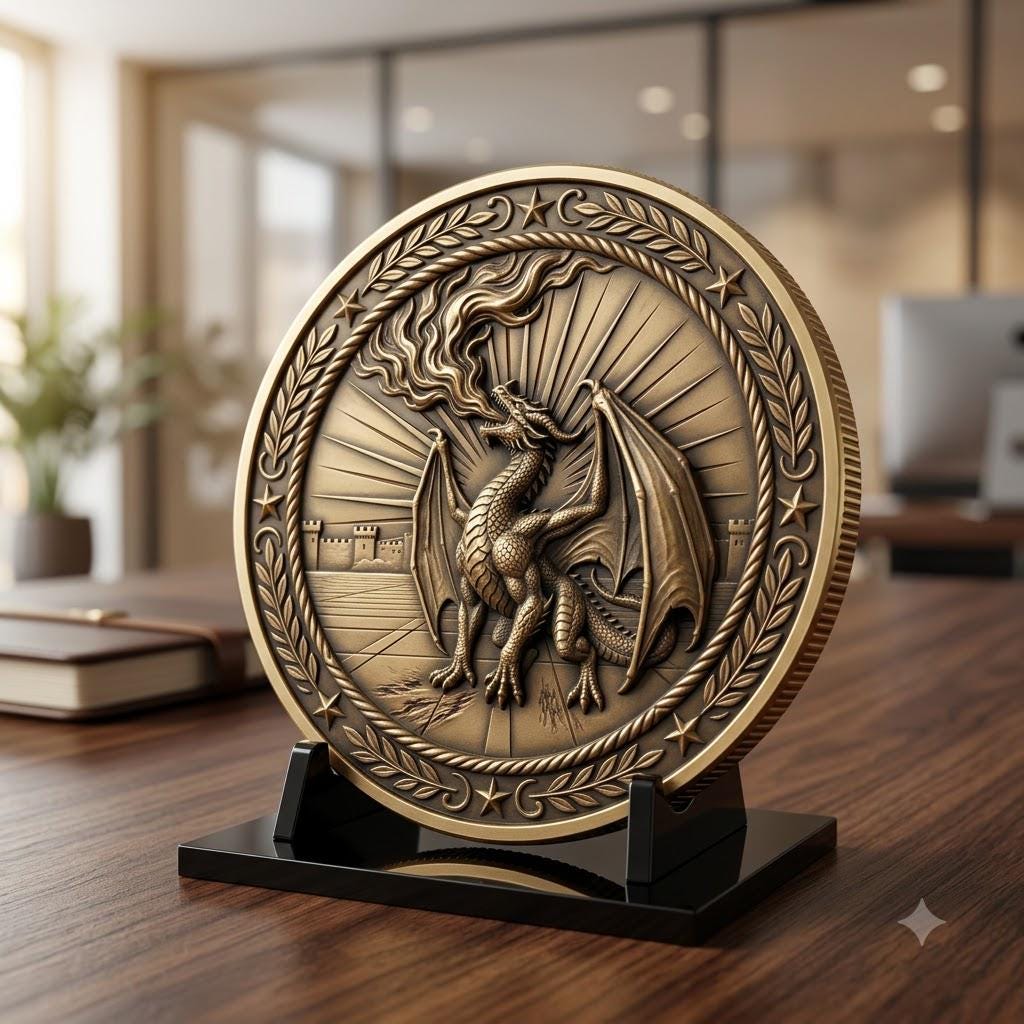 Dragon Coin Depth Map for Laser Engraving, Bronze Relief Medallion Designs