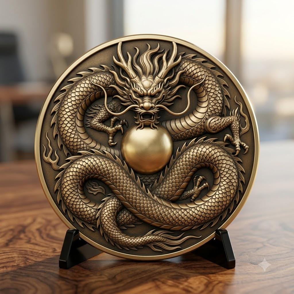 Dragon Coin Depth Map for Laser Engraving, Bronze Relief Medallion Designs