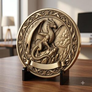 Dragon Coin Depth Map for Laser Engraving, Bronze Relief Medallion Designs