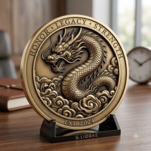 Dragon Coin Depth Map for Laser Engraving, Bronze Relief Medallion Designs