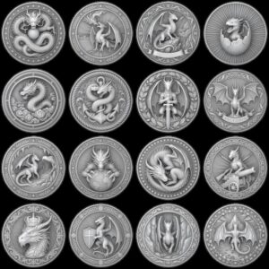 Dragon Coin Depth Map for Laser Engraving, Bronze Relief Medallion Designs