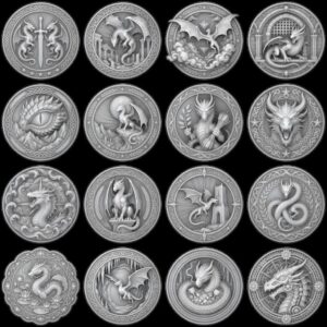Dragon Coin Depth Map for Laser Engraving, Bronze Relief Medallion Designs